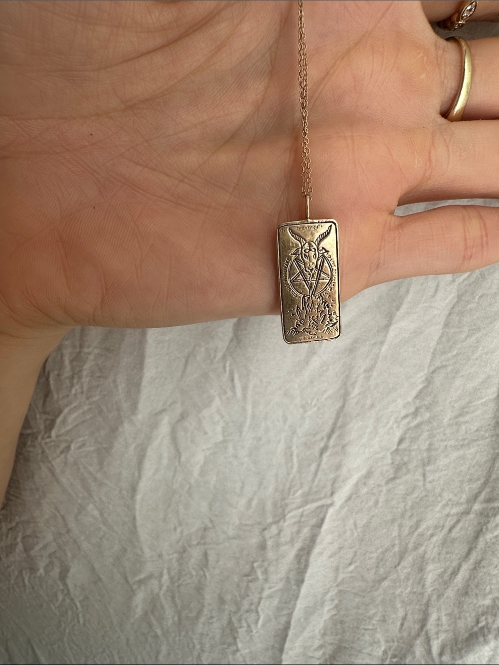 Gold Tarot-Engraved Rectangular Pendant Necklace - Women Jewelry